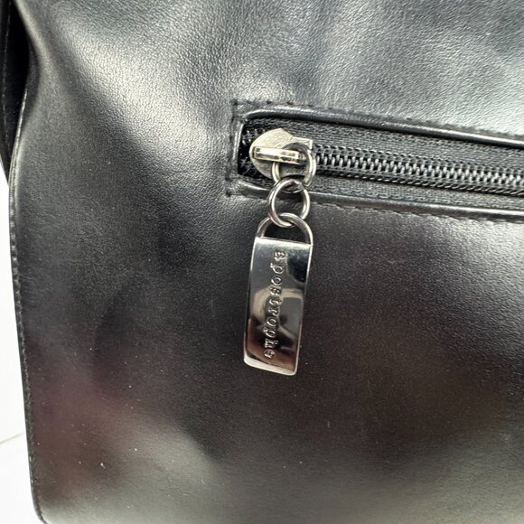 Apostrophe 13.5" Black Purse Structured Genuine Leather Gun Black Hardware Chic - Picture 6 of 16